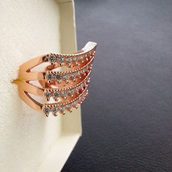 Callura Rose Goldtone Four-Layer Pave Ring with Swarovski Crystals - Picture 7 of 11